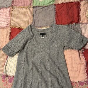 Mango Gray V-Neck Cable Knit Sweater